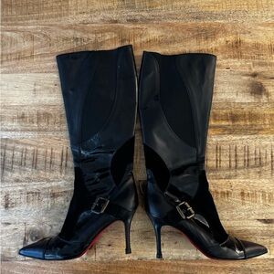 Luciano Padovan Made In Italy Black pointy Heeled Boots vintage patent leather